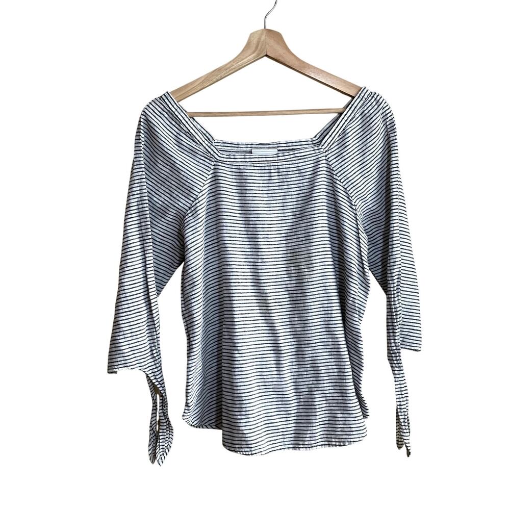 Liz Claiborne linen blend white gray off the shoulder top 3/4 sleeve women's S